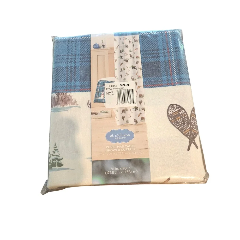 St Nicholas Square Christmas Cabin Deer Bear & Snowman Shower Curtain Holiday